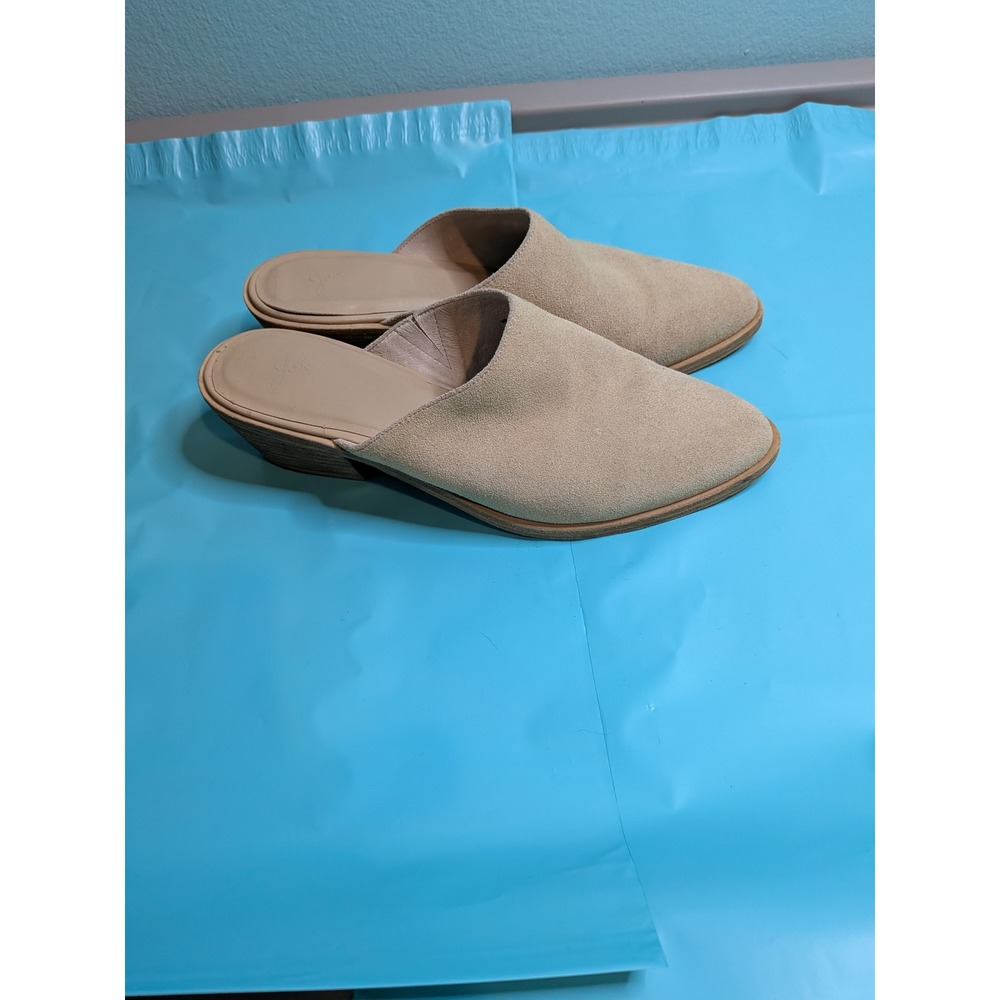 Joie Tan Suede Pointed Toe Mules Low Block Heel Shoes EU 38.5